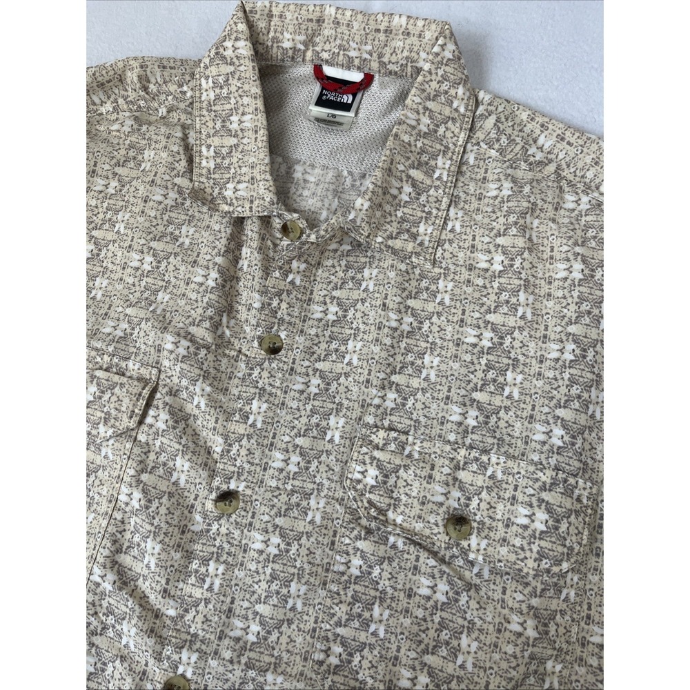 The North Face Men’s Large Short Sleeve Button Down Hawaiian Camp Shirt Beige